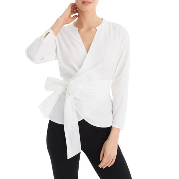 J. Crew Stretch Cotton Poplin Wrap Top - Picture 1 of 5